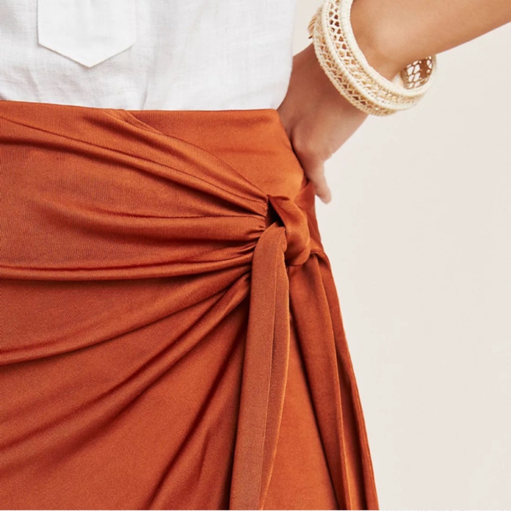 NWT Anthropologie Maeve Tied Rayon Blend Rust Skirt Size XS - Picture 3 of 6